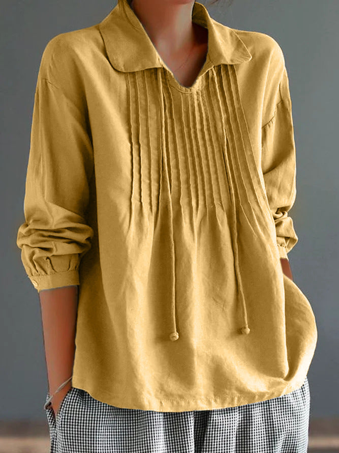 Street-Wave Women's Cotton Linen Shirt With Pleated Front Relaxed Fit
