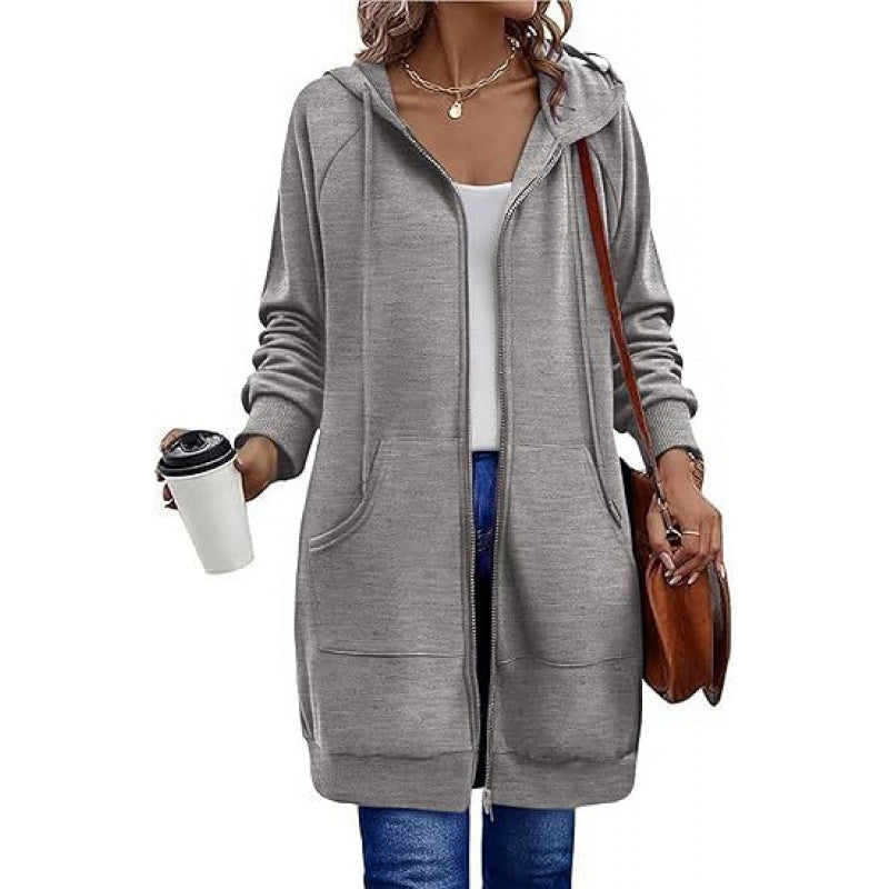 Street-wave Women Hooded Jacket With Side Pockets Zip Closure Cozy Everyday Wear