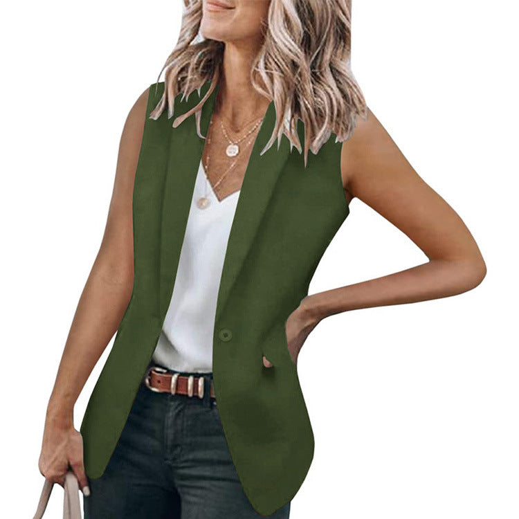 Streetwave Women's Sleeveless Blazer With Modern Pockets Elegant Versatile Office Chic