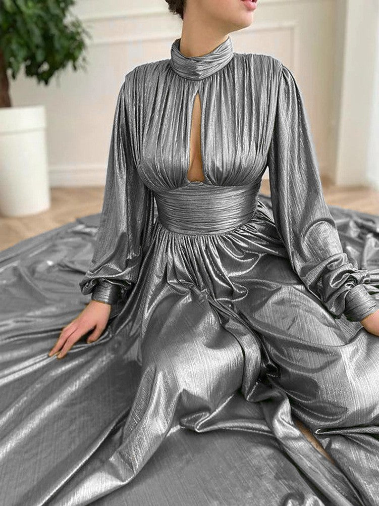Street Wave Pleated Maxi Dress With Luxurious Draping For Women Elegant Evening Gown