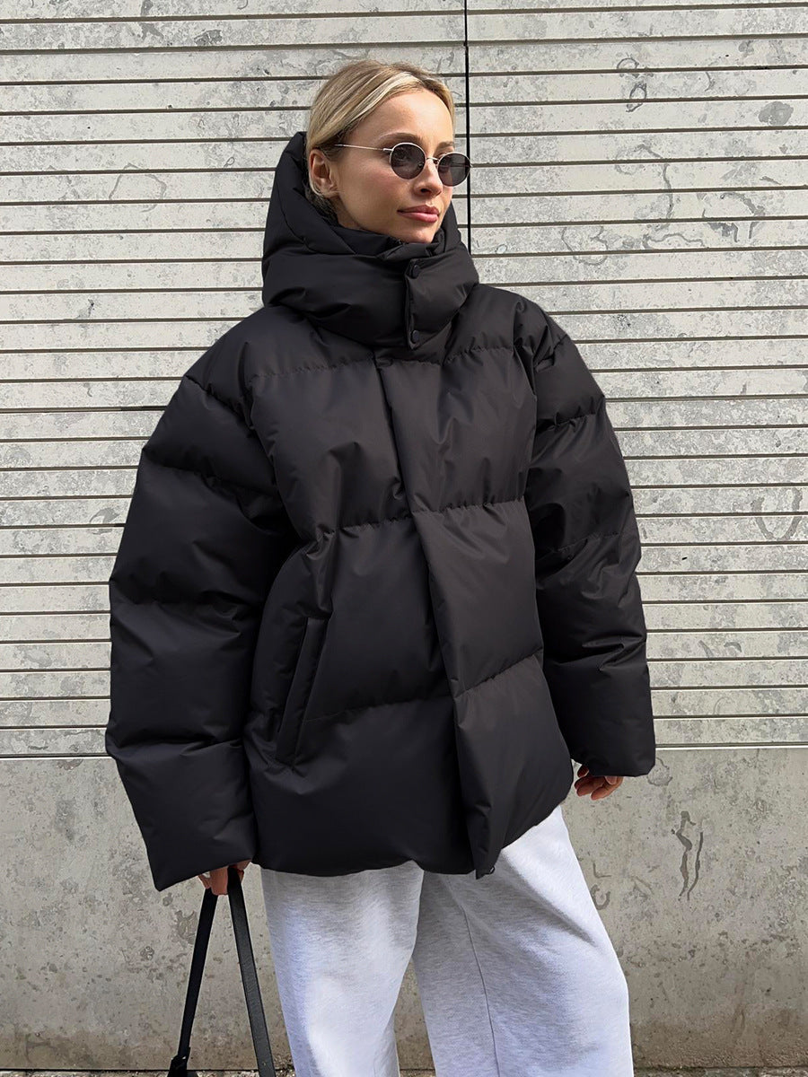Street-wave Women Puffer Jacket With High Collar And Oversized Fit For Warmth And Style