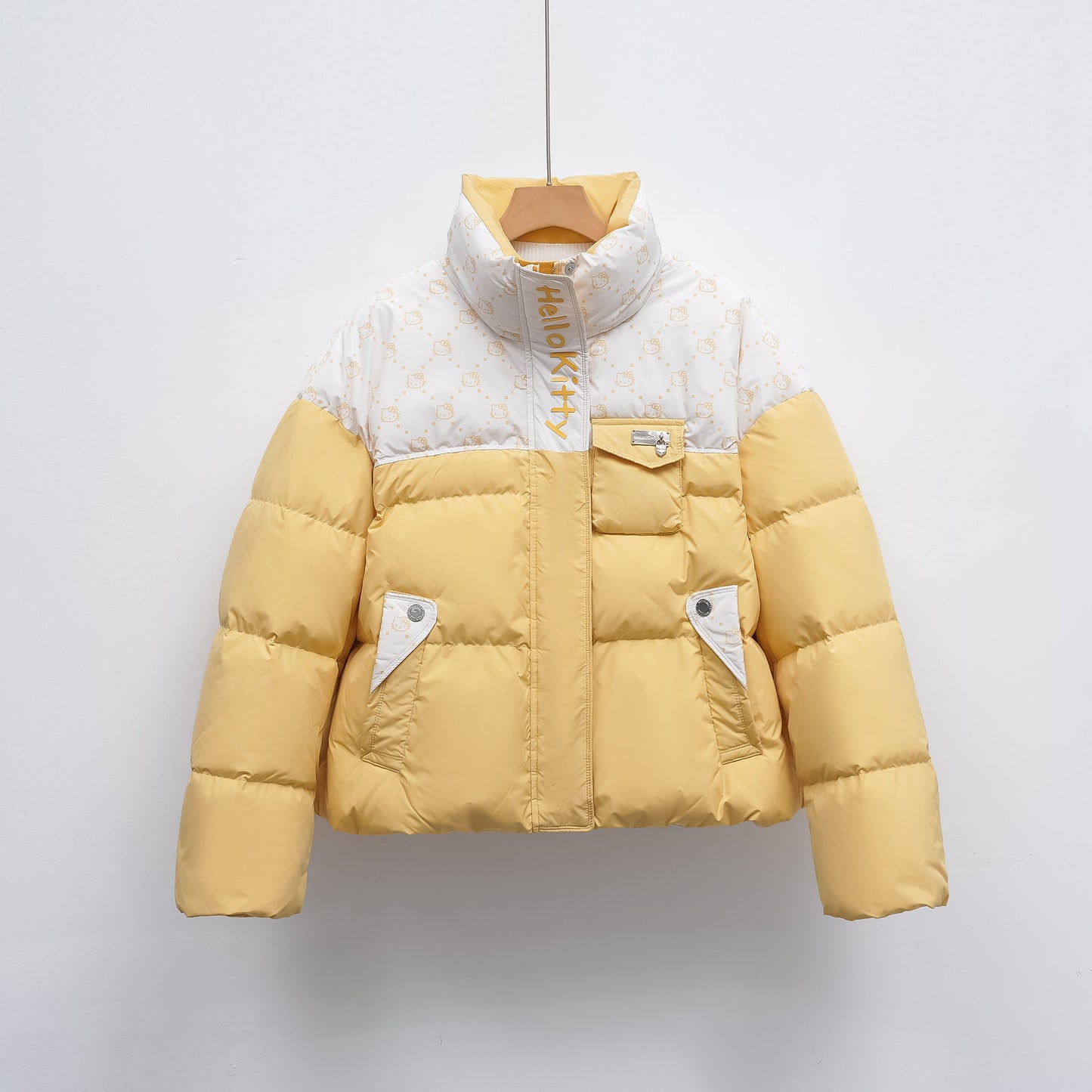 Streetwave Womens Puffer Jacket With High Collar And Hello Kitty Pattern Cozy Lined Winter Coat