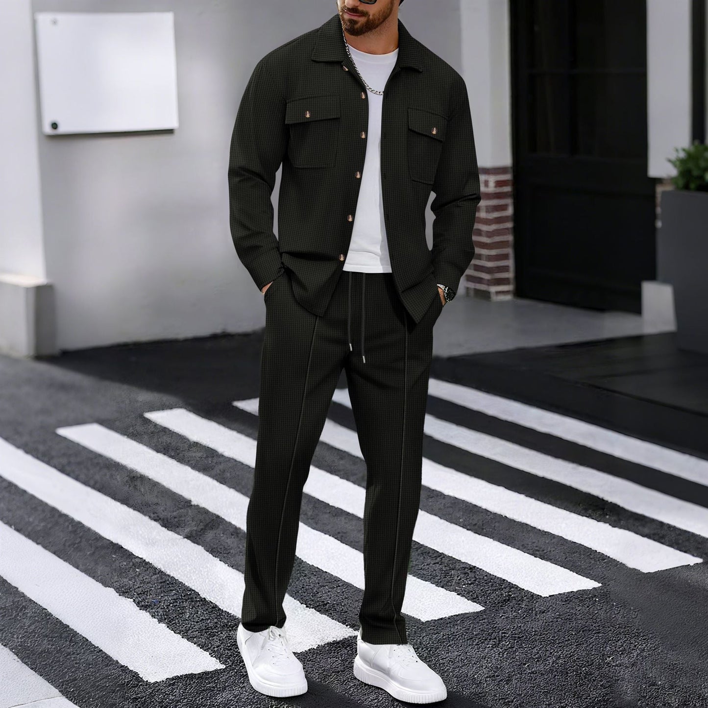 Street-Wave Men's Stylish Leisure Set With Structured Jacket And Comfortable Trousers For Everyday Urban Wear