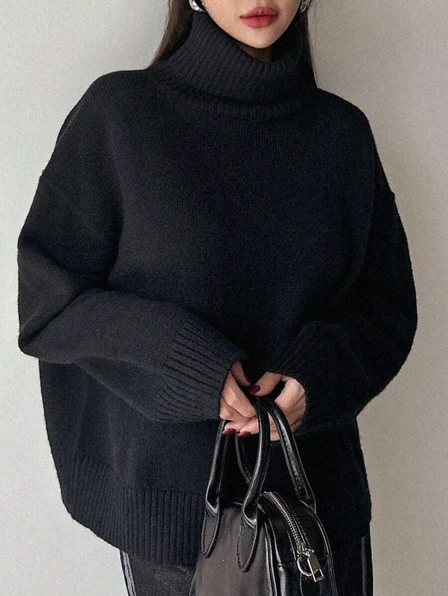 Street-wave Women Oversized Turtleneck Sweater Soft Material Cozy Everyday Wear All Season