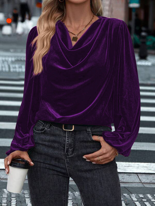 Street-wave Elegant Viscose Blouse With Waterfall Neckline For Women Luxurious Comfort And Versatility