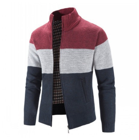 Street-wave Men's Striped Knit Cardigan With Zip Front Breathable Wool Blend Urban Style