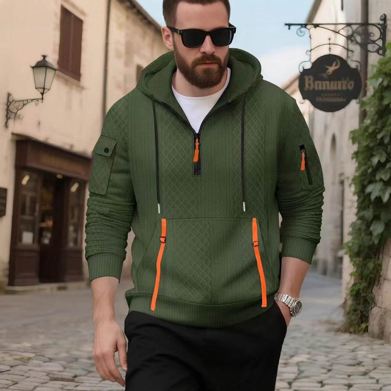 Streetwave Mens Hoodie For Men With Structured Diamond Knit And Practical Zippered Pockets For Everyday Wear