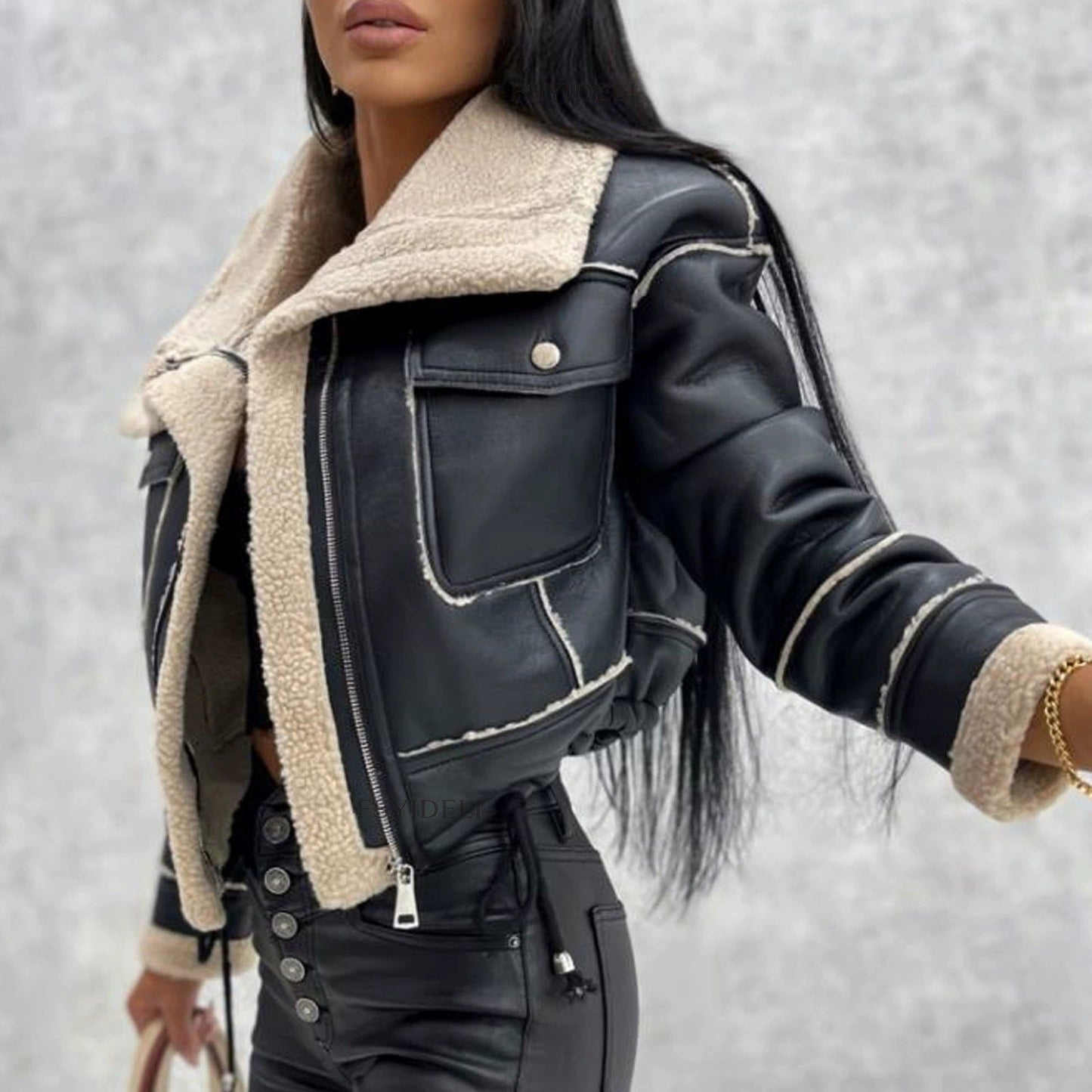 Streetwave Women's Shearling Jacket With Removable Collar Cozy Warmth Premium Lamb Fur