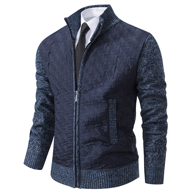 Street-Wave Men's Stylish Quilted Jacket With Structured Knit Panels And High Collar
