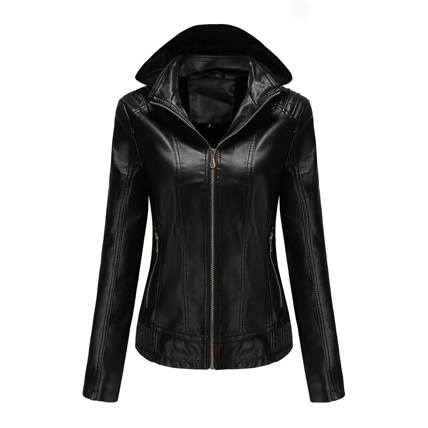 Street-wave Womens Faux Leather Jacket With High Collar And Elastic Cuffs For Urban Chic Style