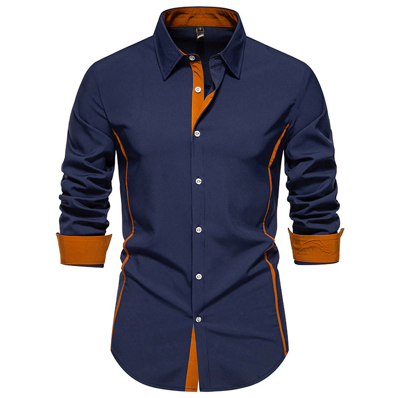 Mens Long Sleeve Shirt With Contrast Stitching Modern Slim Fit Streetwave For Stylish Professionals