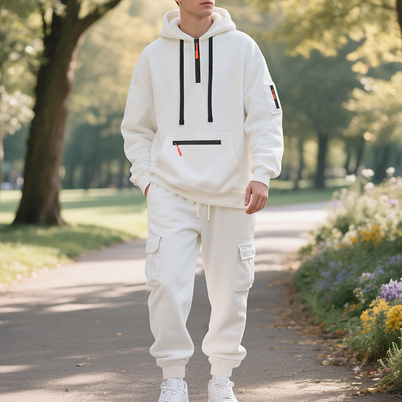 Street-Wave Mens Sport Hoodie And Cargo Pants Set Breathable Comfort For Training And Streetwear