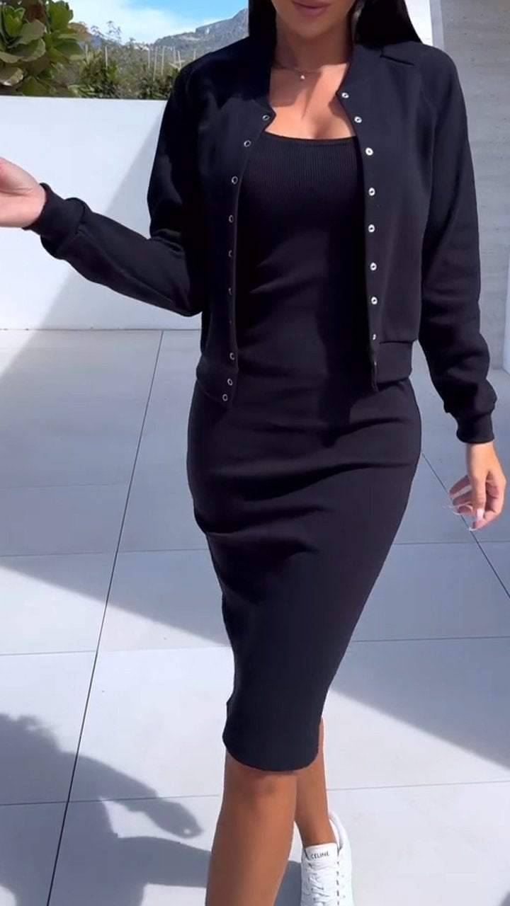 Streetwave Womens Sweat Dress And Jacket Set Chic Figure Flattering Fit Comfortable Stretch For Office To Evening Wear