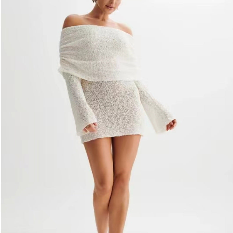 Street-Wave Beach Dress Off Shoulder Slim Fit Light Knit Semi Transparent Women