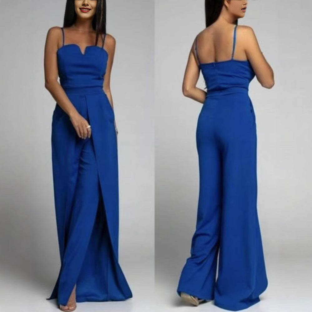 Street-Wave Women's Strapless Wide Leg Jumpsuit With Front Slit Party Ready