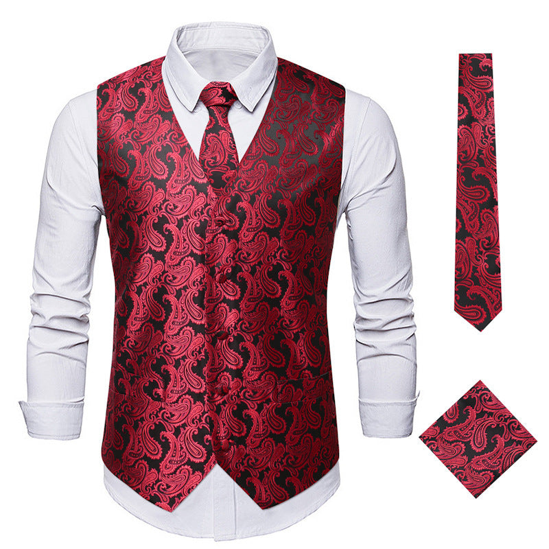 Streetwave Paisley Waistcoat For Men With Matching Tie And Pocket Square Elegant Formal Vest