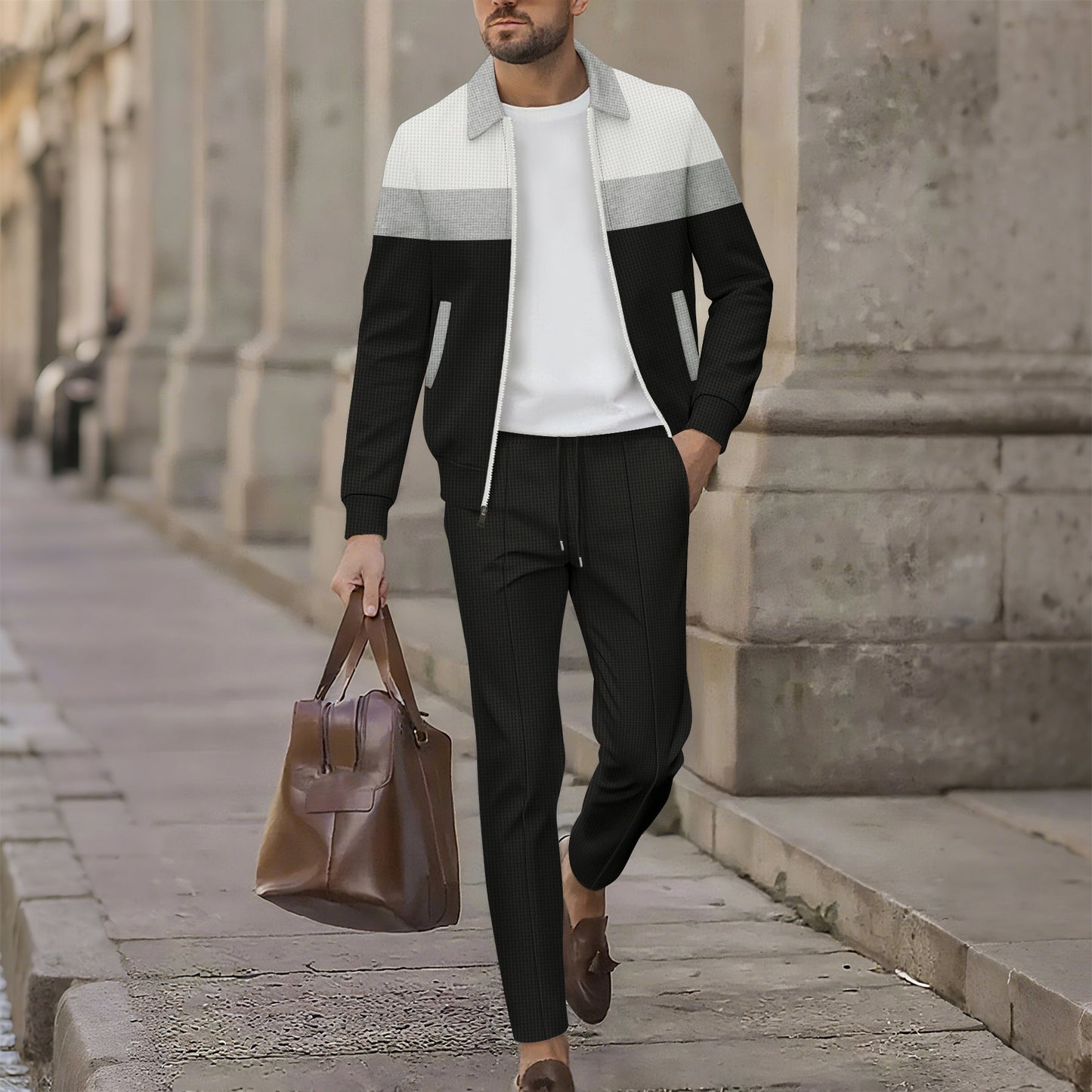 Streetwave Men's Modern Zipped Leisure Set With Textured Surface For Everyday Urban Style