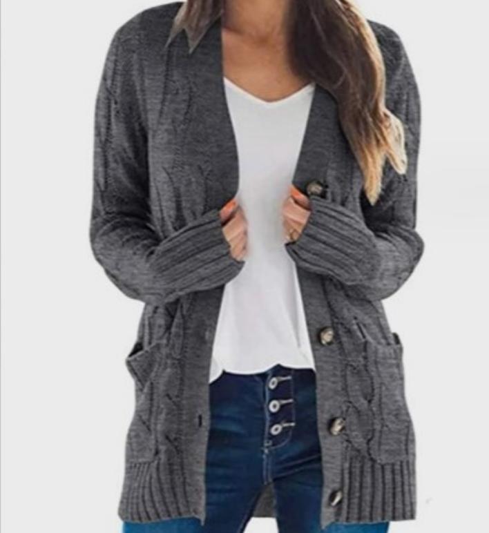 Street Wave Womens Cable Knit Cardigan With Oversized Buttons For Cozy Warmth And Timeless Style