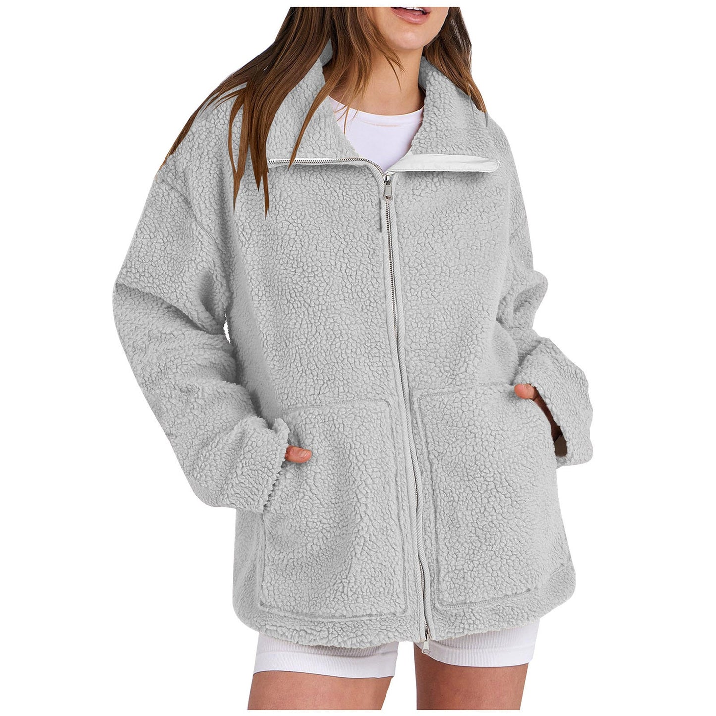Women Cozy Fleece Hoodie Street-Wave Plush Sherpa Zip Up Warmth And Daily Comfort