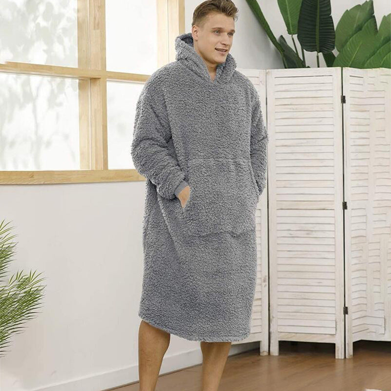 Streetwave Men Fleece Bathrobe Cozy Plush With Hood And Pockets For Home Relaxation And Warmth
