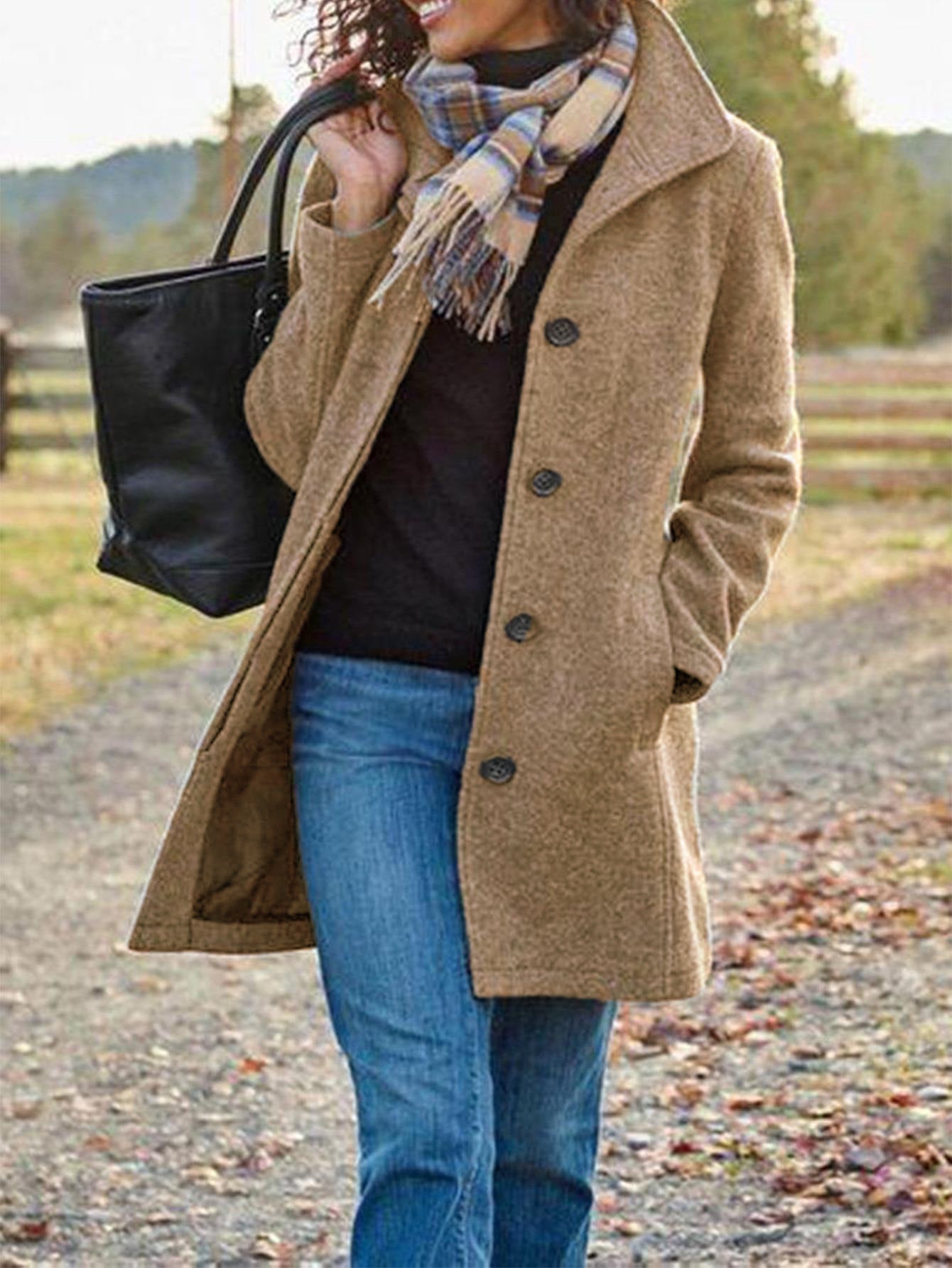 Street-wave Women's Wool Coat With Classic Lapel Elegant Warmth Timeless Style For Women