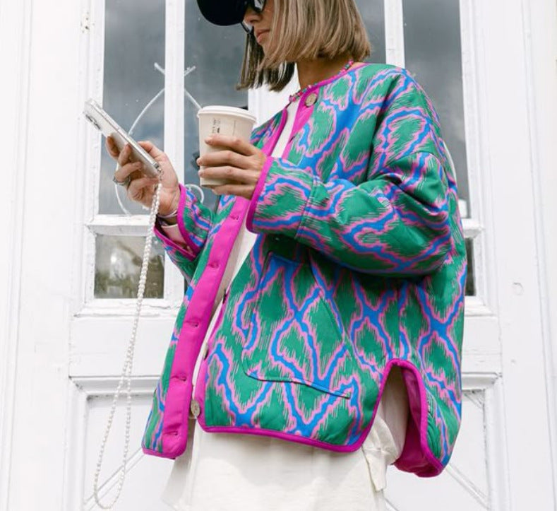 Ethno Style Bomber Jacket For Women Streetwave Bold Print And Cozy Comfort For Autumn