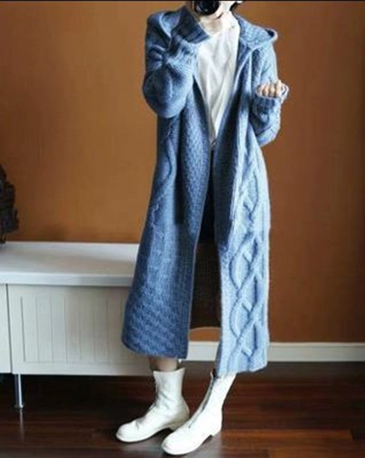 Women's Hooded Cardigan With Fine Knit Pattern Street Wave Cozy Transitional Wear For Modern Women