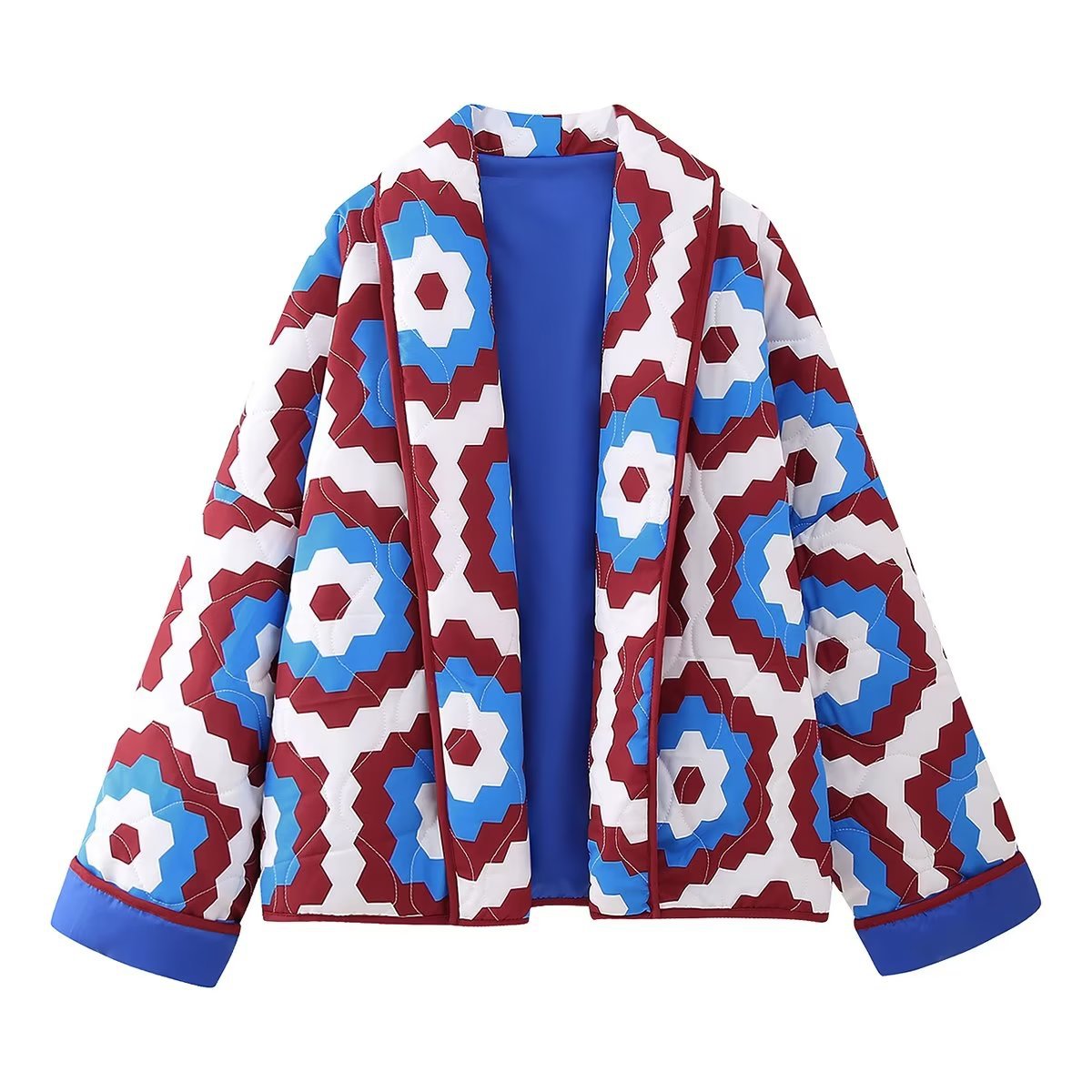 StreetWave Geometric Quilted Jacket For Women With Soft Inner Fleece Lining And Cozy Warmth