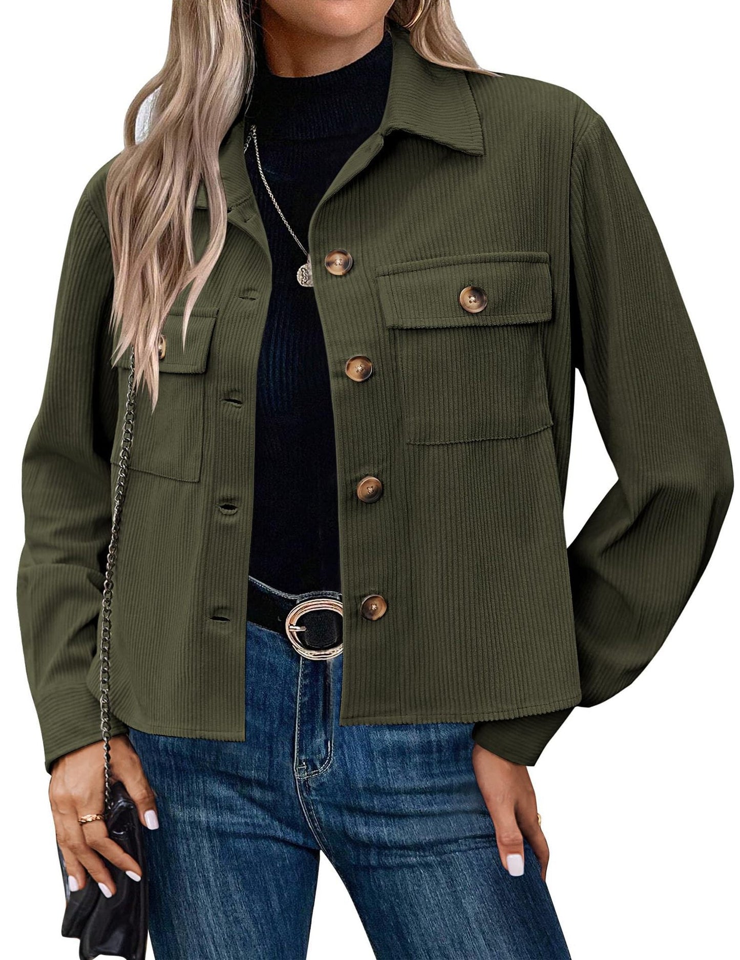 Streetwave Women Corduroy Jacket With Two Chest Pockets Chic Cozy Everyday Essential