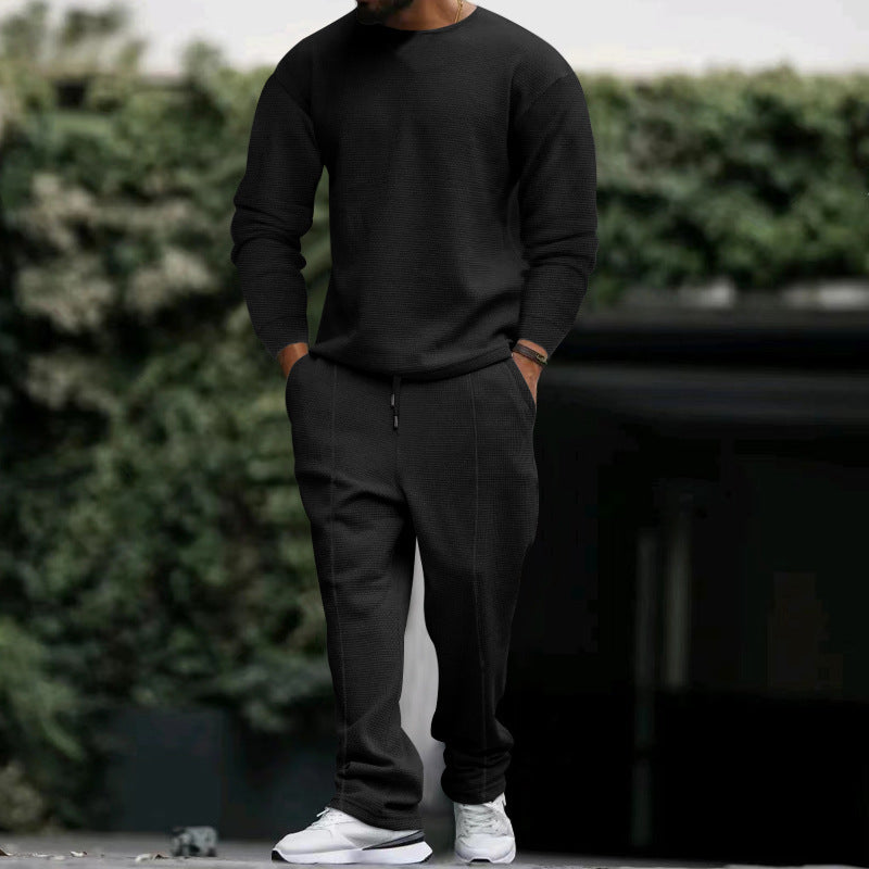 Street-Wave Men Sweatshirt And Jogger Set With Textured Fabric For Athleisure Lovers