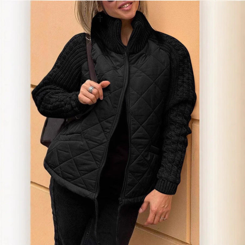 Streetwave Women Warm Quilted Jacket With Knit Sleeves And Cozy Insulated Coat For Cooler Days