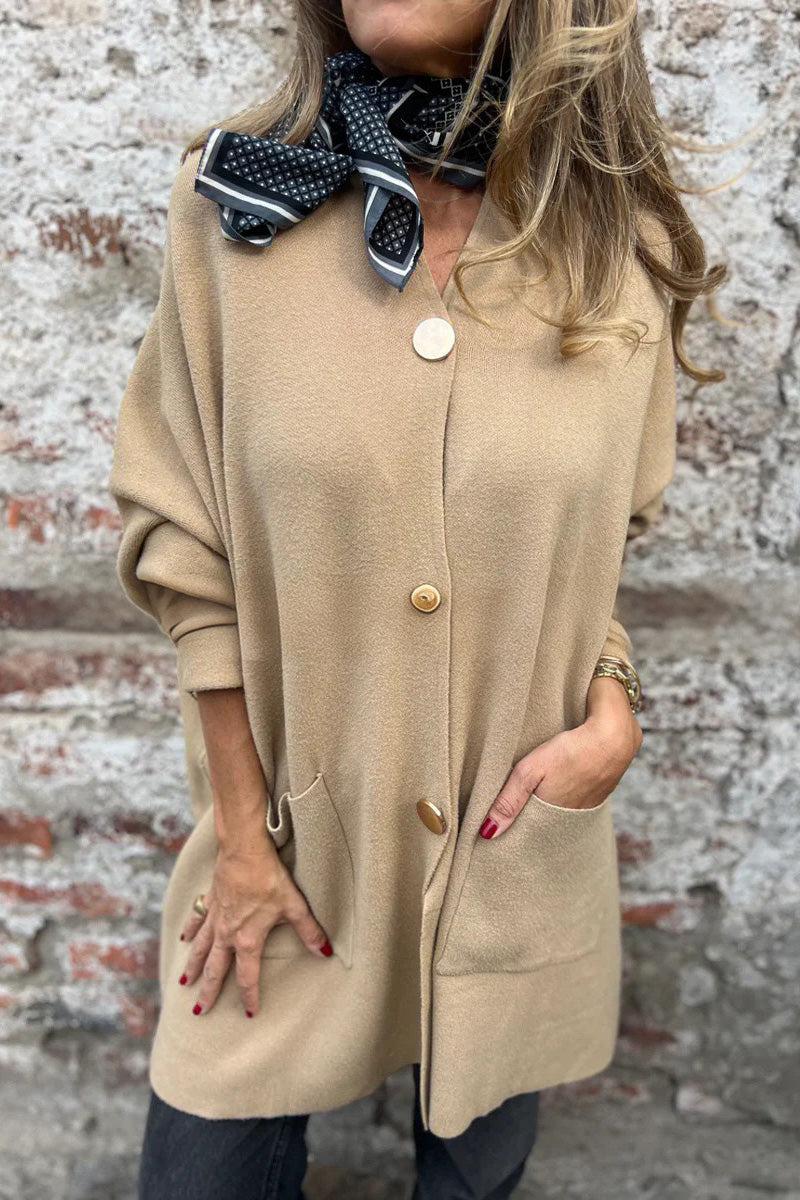 Street-Wave Beige Cardigan Jacket With V-Neck Structured Fit For Women Everyday Layering