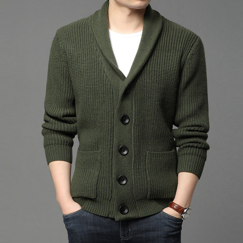 Street-wave Men's Shawl Collar Cardigan With Soft Breathable Knit And Practical Pockets For Everyday Style