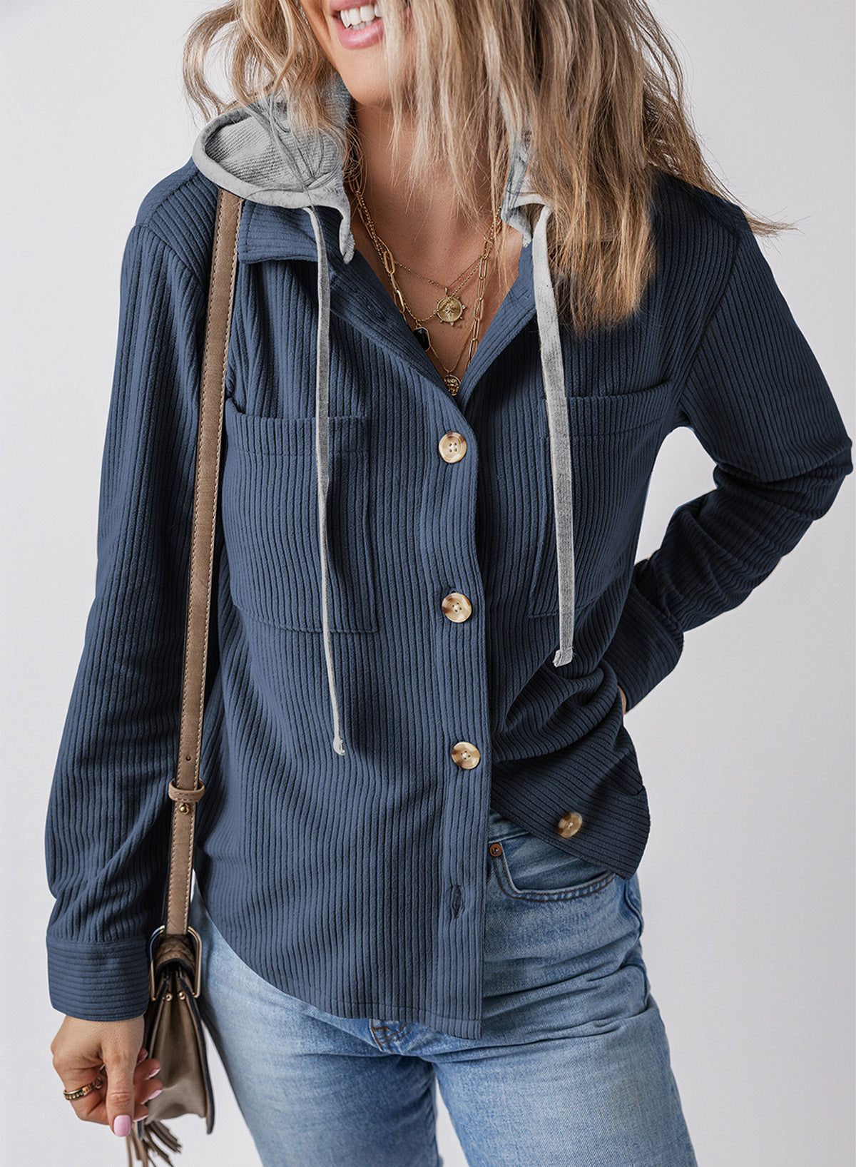 Street-Wave Versatile Hooded Jacket With Reverse Lapel And Button Closure For Streetwear Lovers