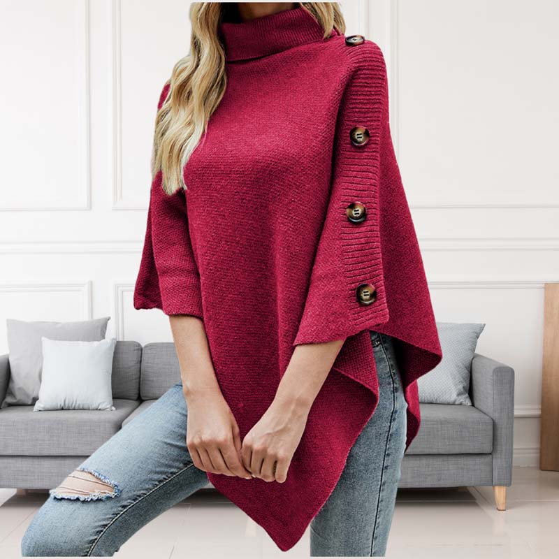 Street-Wave Cozy Elegant Poncho Sweater With Button Sleeve Details For Women Warm