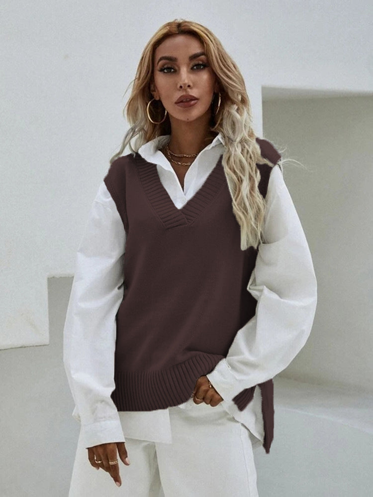 Street-wave Womens VNeck Knit Vest With Elegant Ribbed Texture For Everyday Style