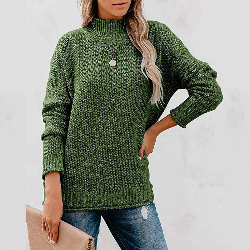 Street-wave Women's Chunky Knit Sweater With High Neck And Relaxed Fit For Cozy Versatile All Day Wear