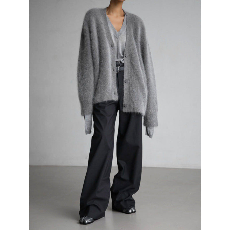 Street-Wave Women's Cozy Mohair Cardigan Luxuriously Soft Warm Knit for Cold Weather