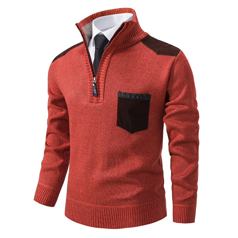 Street Wave Mens Elegant Knit Sweater With Collar And Pockets Premium Comfort For Modern Men