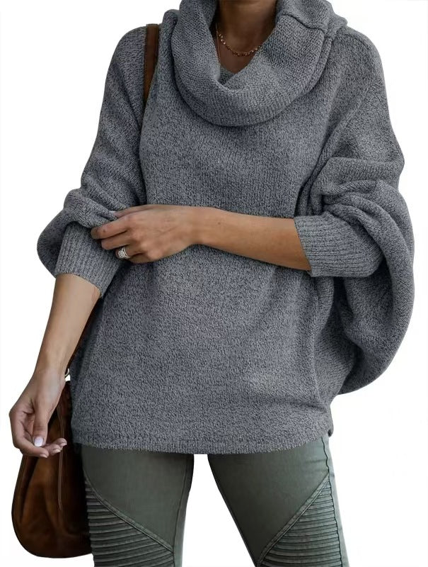 Street-Wave Women's Casual Knit Sweater With Soft Stand Collar And Relaxed Oversized Sleeves