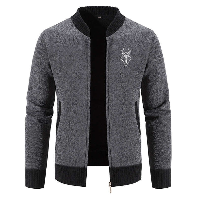 Street-wave Men's Knit Jacket With Zipper And High Collar Modern Cozy Versatile Outfit