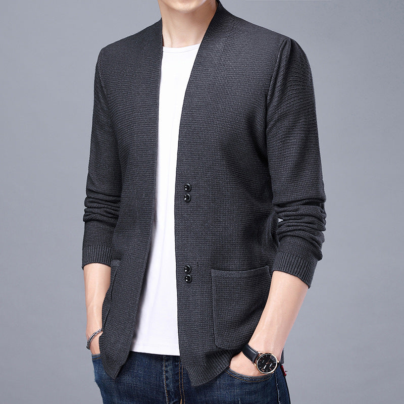 Streetwave Mens Knit Cardigan With Relaxed Shawl Collar And Patch Pockets Premium Cotton Blend For Casual Everyday Wear