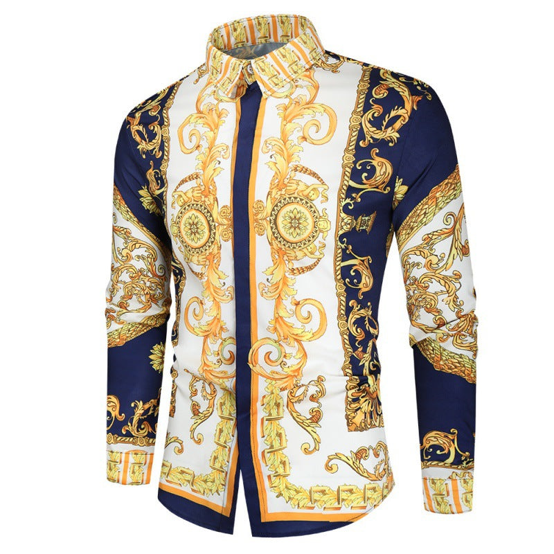 Street-wave Men's Luxury Baroque Shirt With Impressive Ornate Print for Fashion-Forward Men