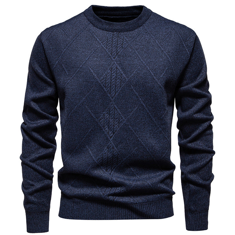 Mens Wool Knit Pullover With Diamond Pattern Street-Wave Classic Crewneck Breathable Warmth