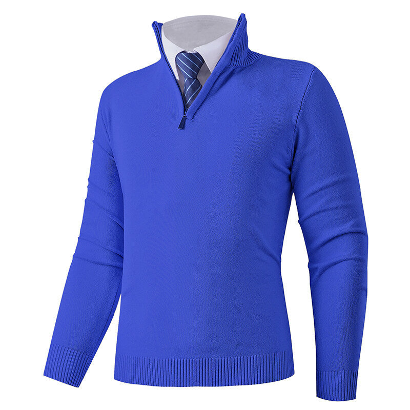 Street-wave Men's Zip Front Knit Sweater With Elastic Hem Premium Wool-Cotton Blend For Modern Men