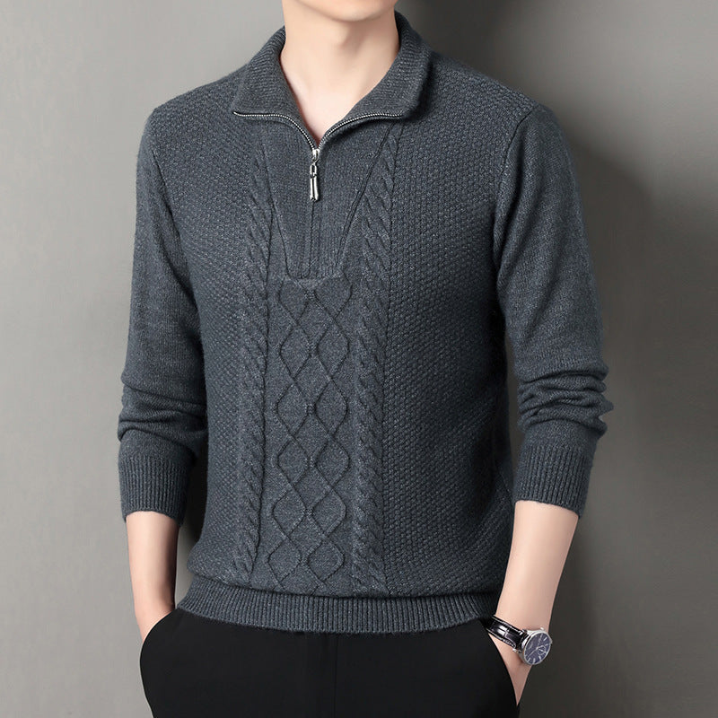 Street-wave Men's Knit Pullover With High Collar Zip For Warm Winter Style And Comfort