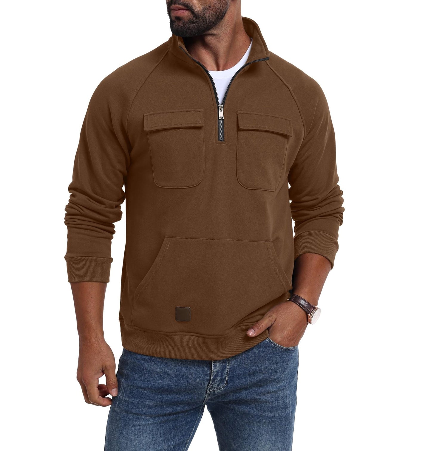 Streetwave Mens Functional Pullover With Front Zip Pockets For Active Lifestyles