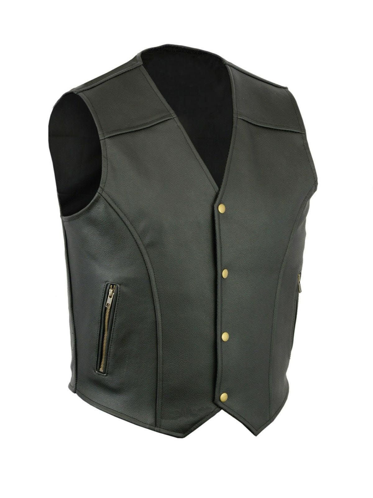 Street-wave Mens Casual Leather Vest With Zip Pockets For Everyday Style And Durability