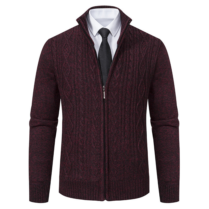 Street Wave Mens Knit Cardigan With High Collar Zip Front Premium Cotton Blend Modern Style