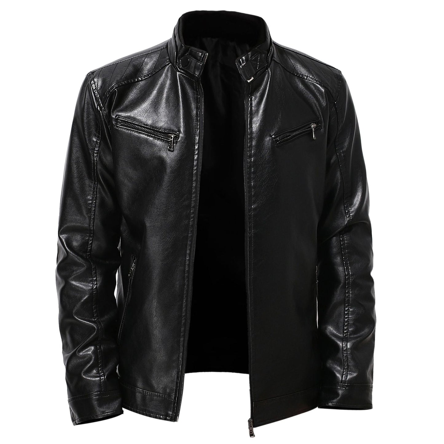 Street-wave Mens Faux Leather Motorcycle Jacket Biker Style With Zipper Pockets Classic